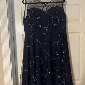 Elegant Navy Blue Floral Embroidered Dress